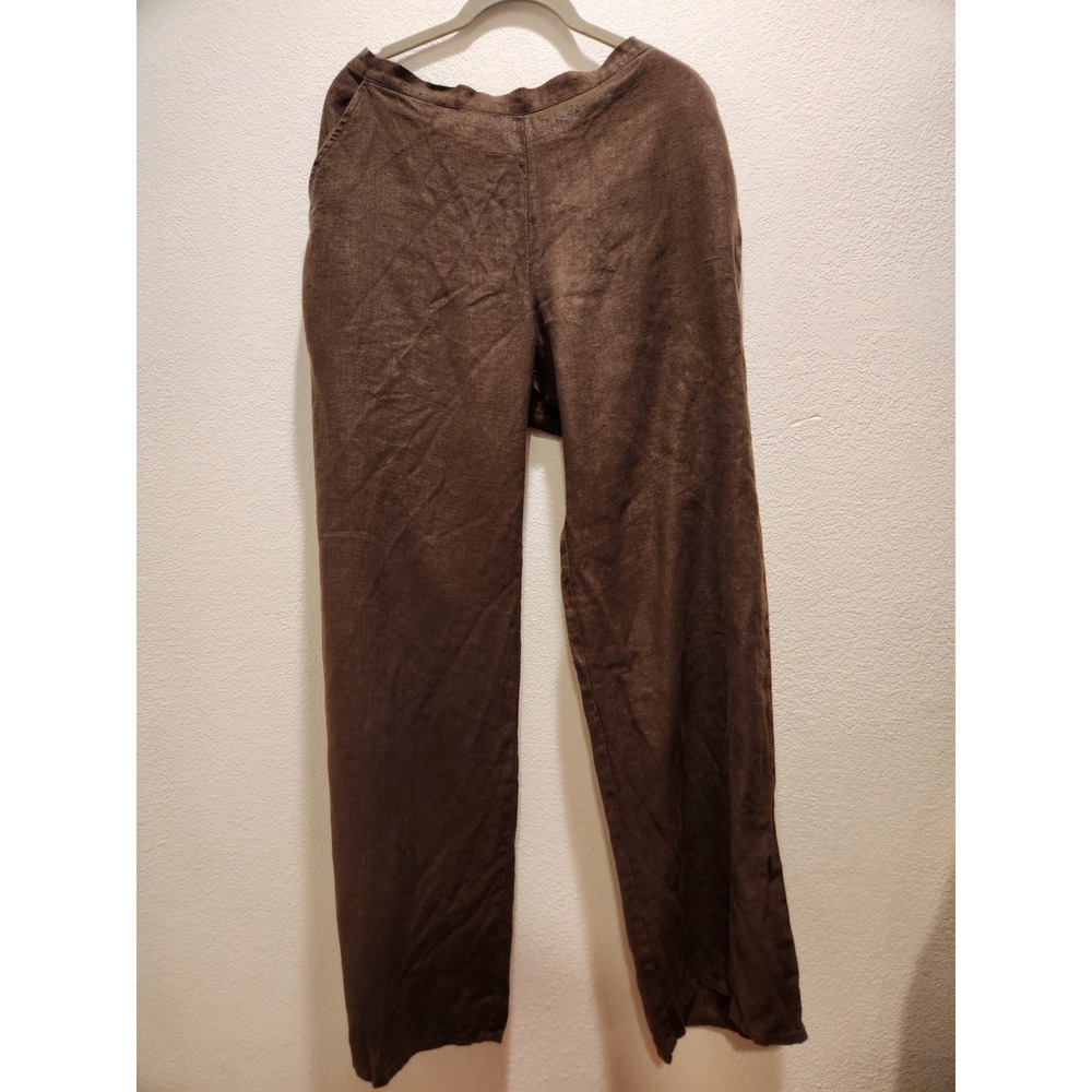 NWOT‎ FLAX Brown 100% Linen Elastic Waist Pants Size S Made in Lithuania
